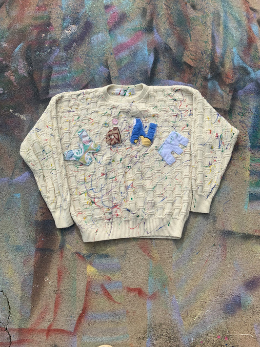 Wäne Wear Paint Scatter Crewneck (Multicolor/White)- XL