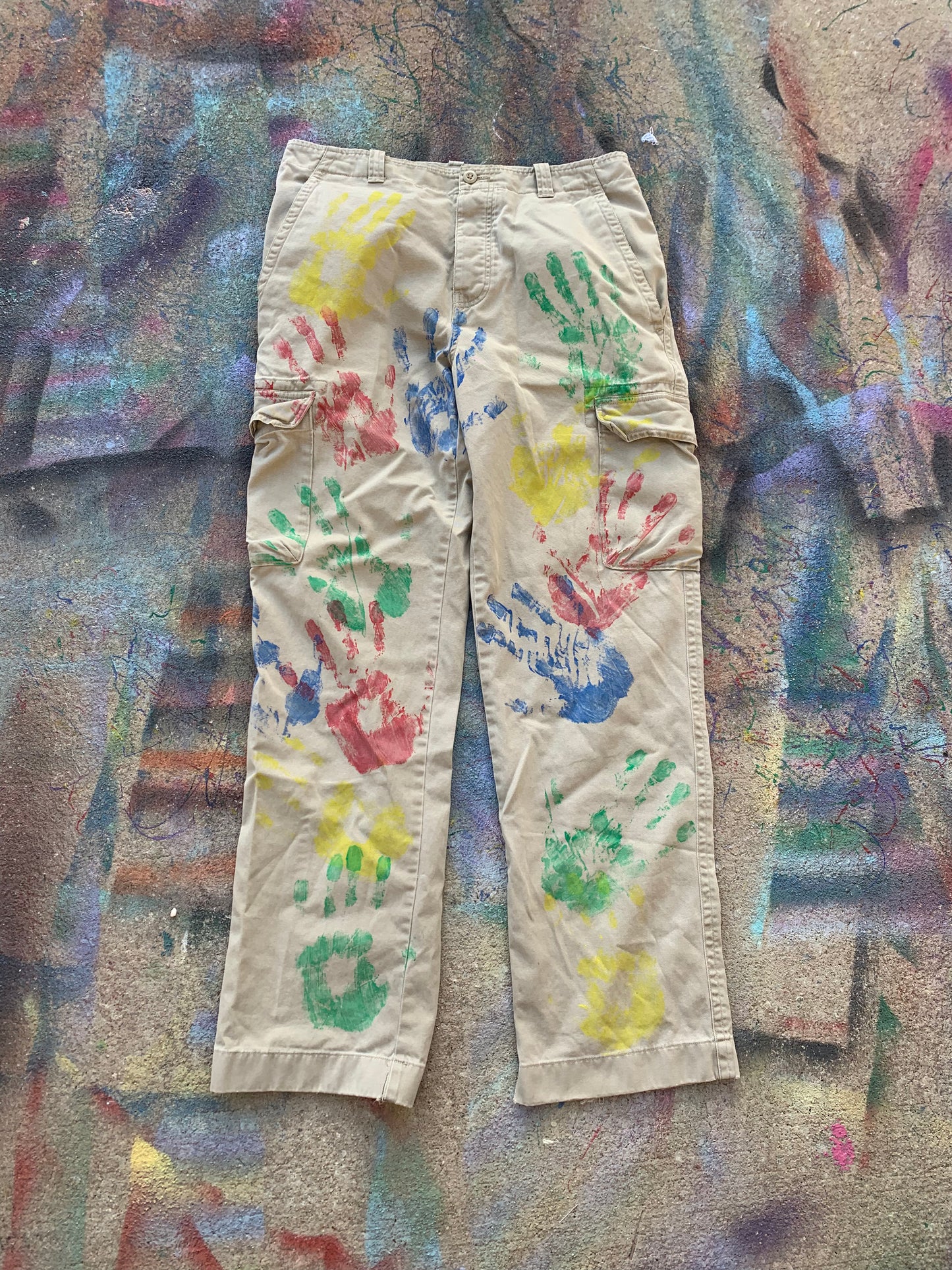 HandPrint Cargo Pants (Multicolor/Tan)- 34/34