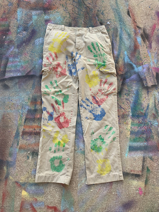 HandPrint Cargo Pants (Multicolor/Tan)- 34/34