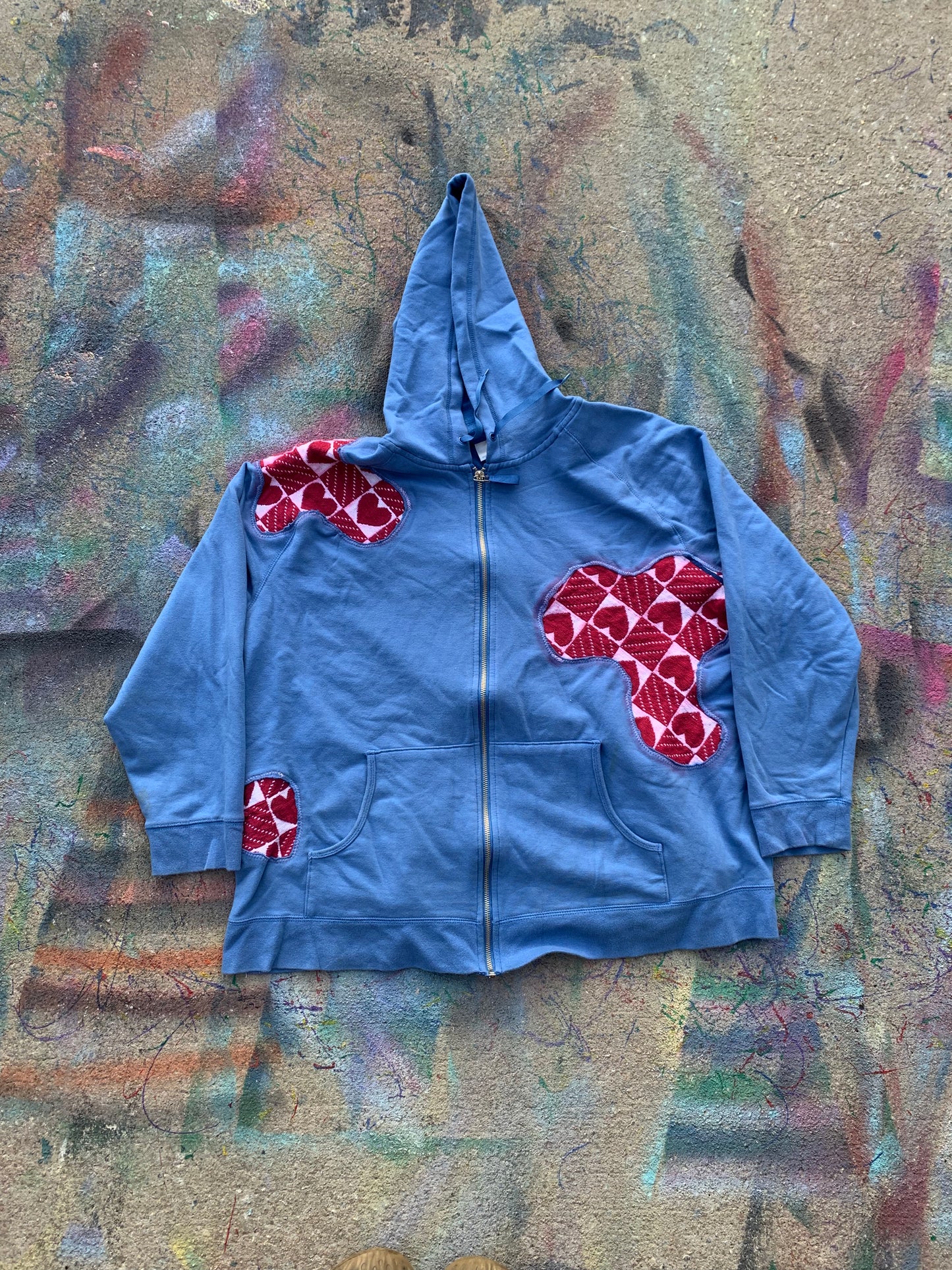 Scab Patches Zip Up Hoodie (Red/White/Baby Blue) - XL