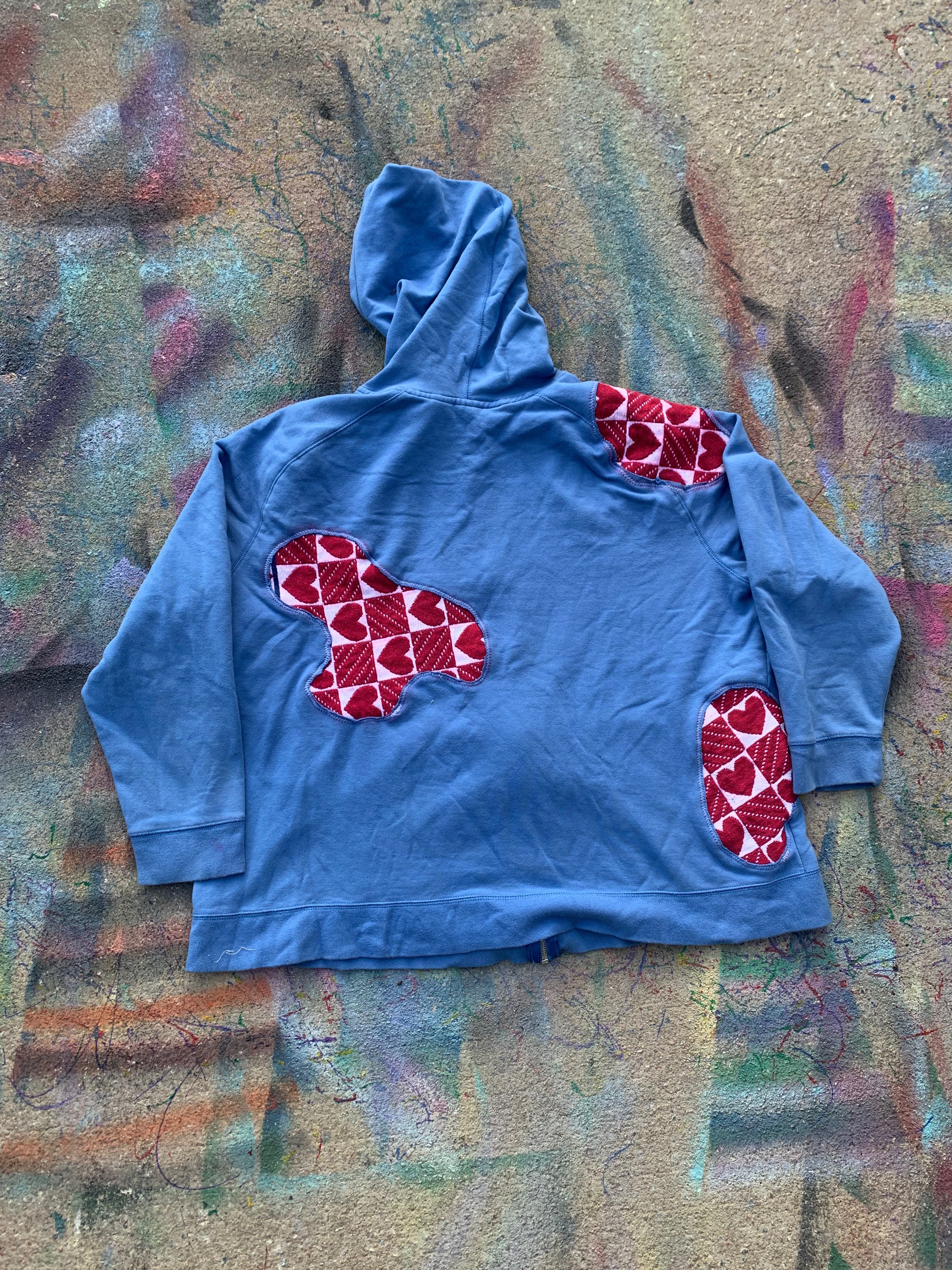 Scab Patches Zip Up Hoodie (Red/White/Baby Blue) - XL