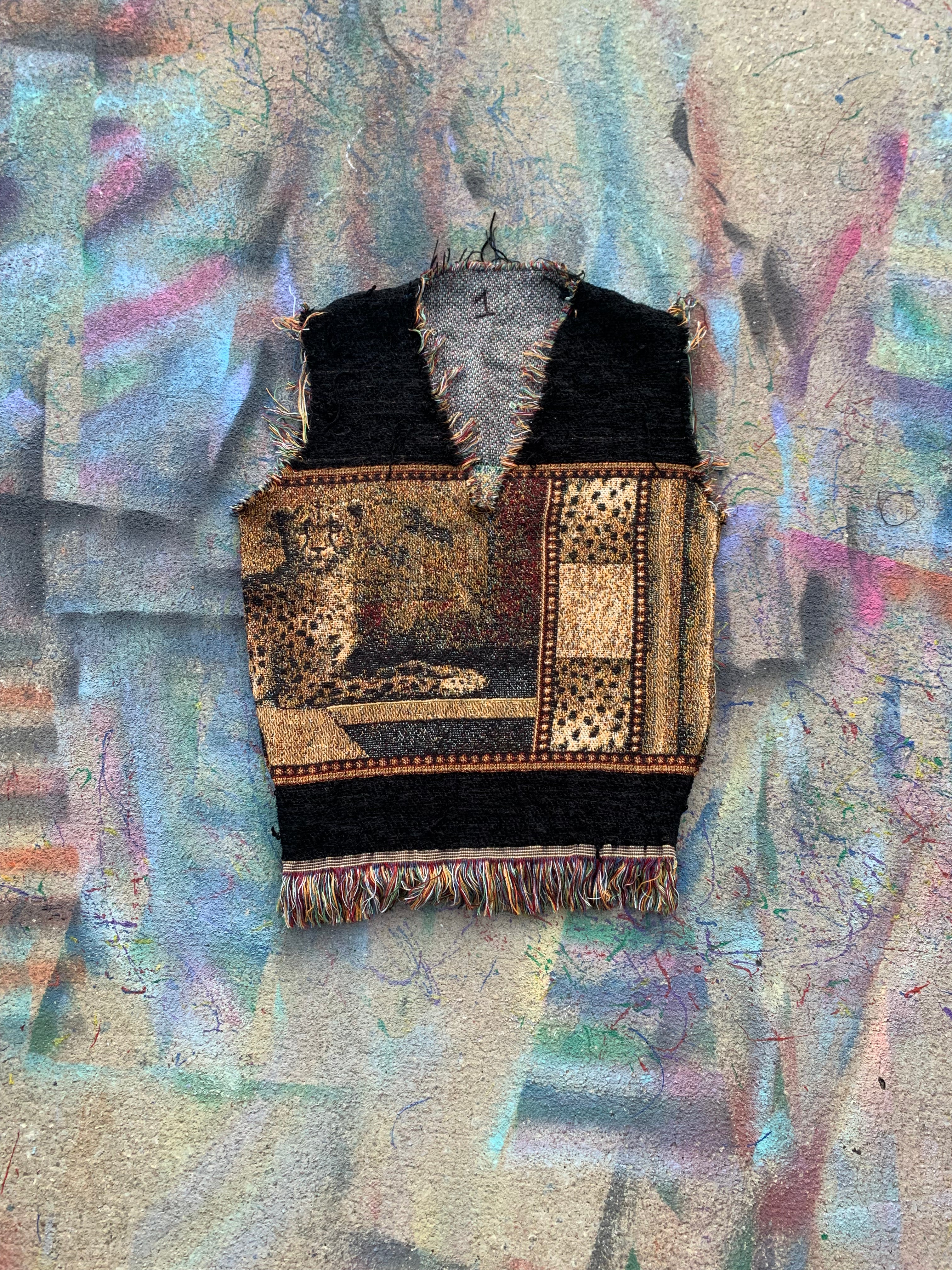 1/1 Tapestry Tiger Sweatervest #1 (Tan/Black)- L