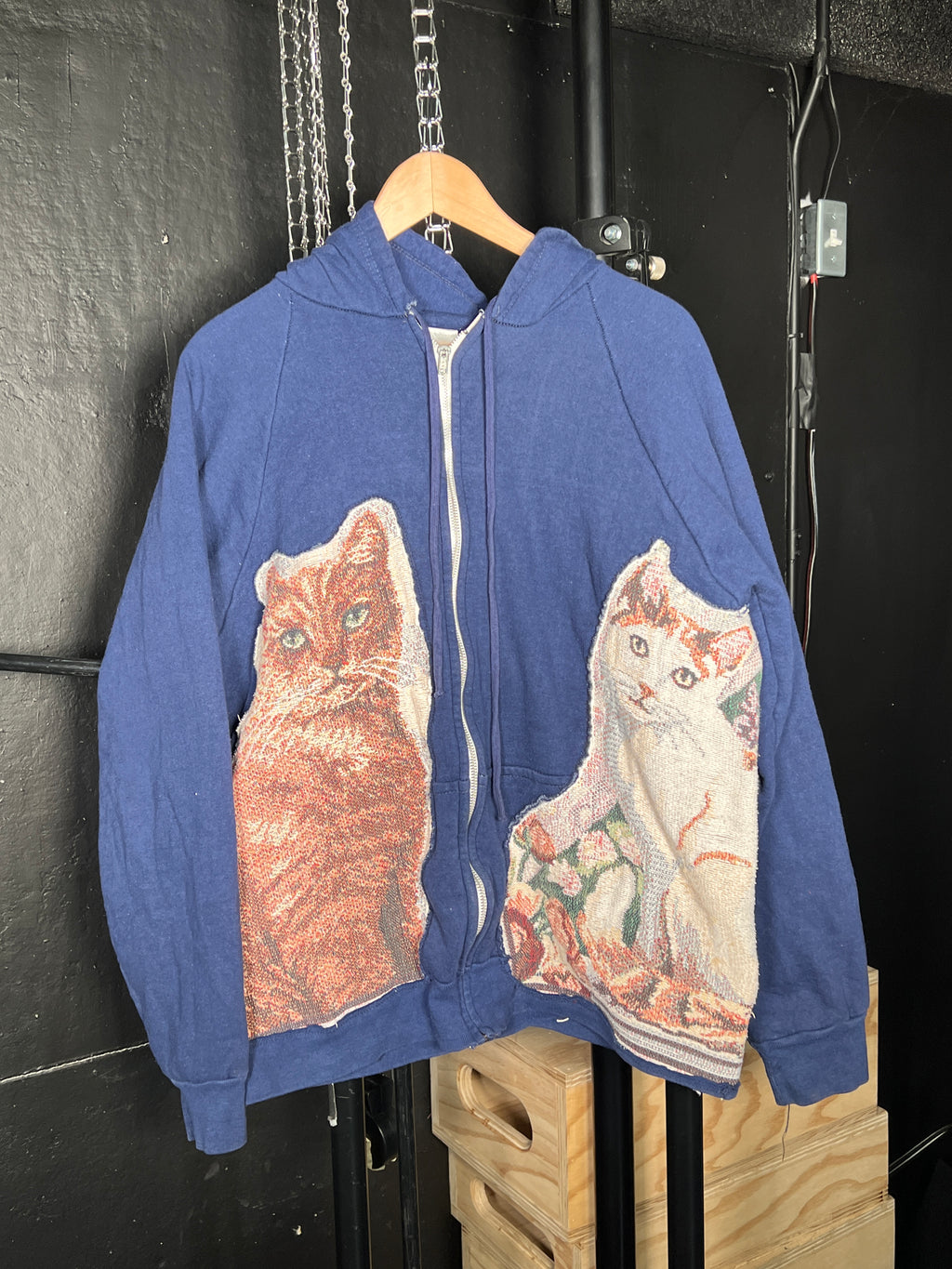 Navy Repeating Cat Portrait Hoodie (M)