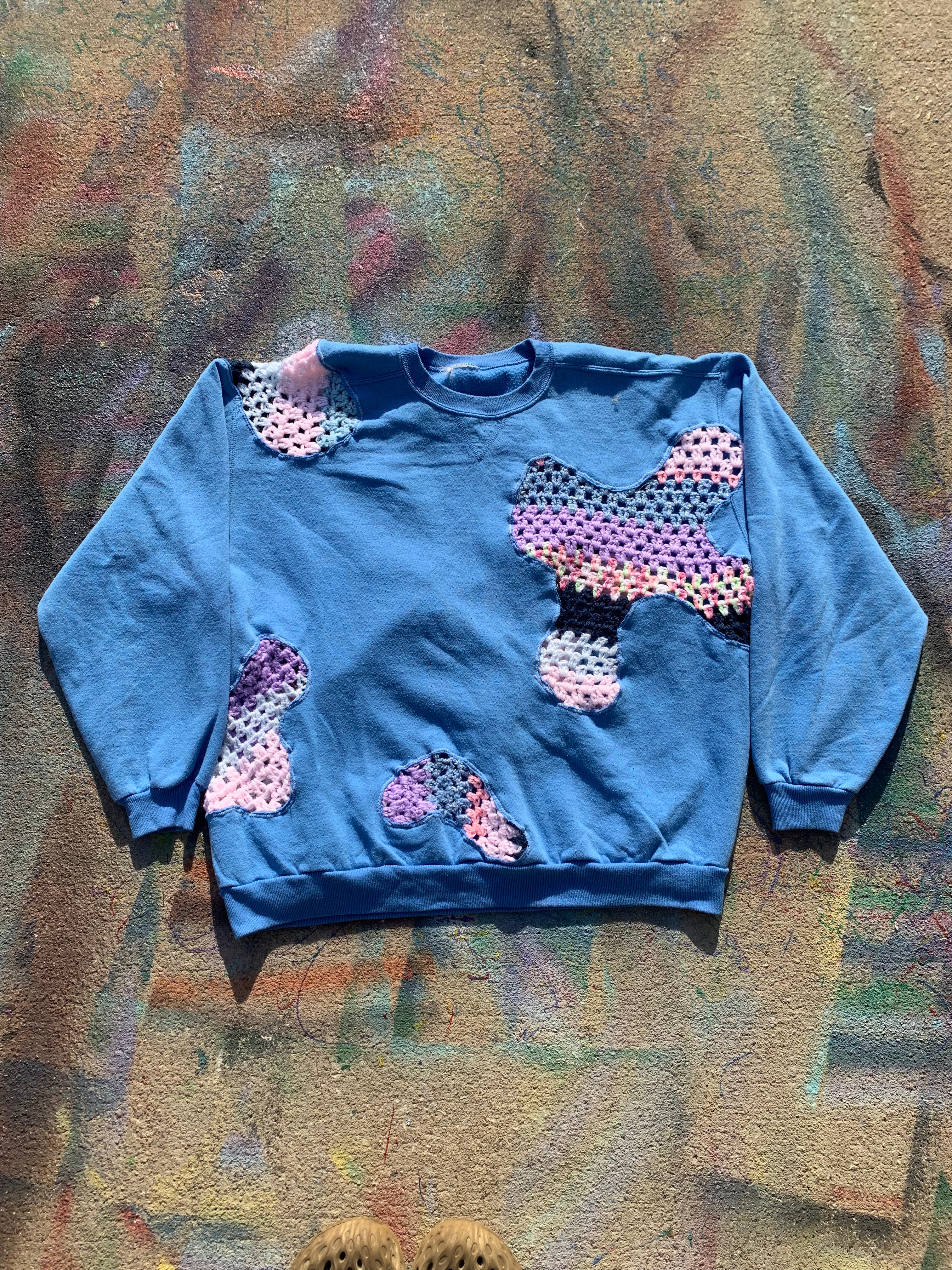 (LS) Scab Patches Crewneck (Multicolor/Baby Blue)- XL