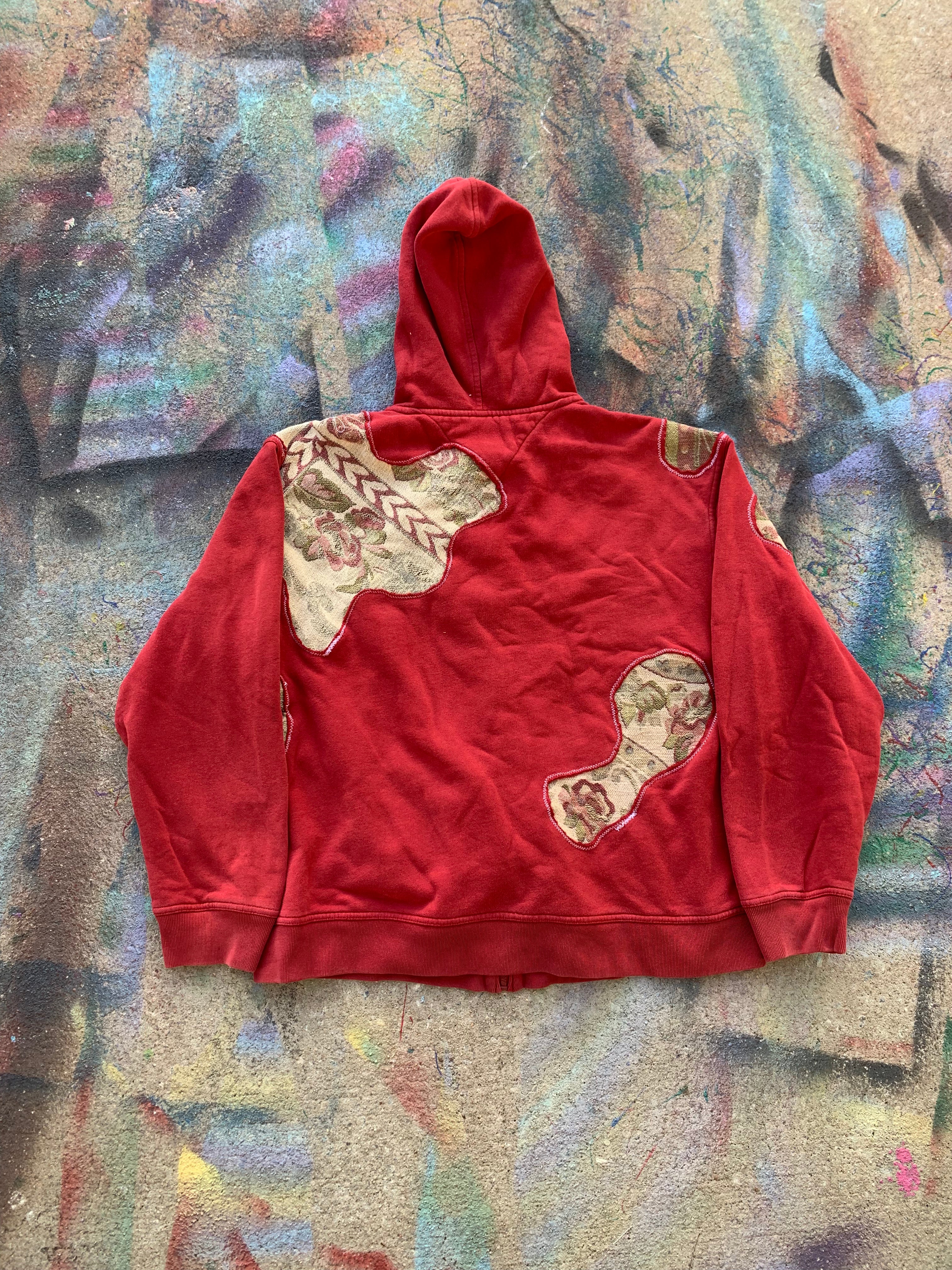 Scab Patches Zip Up Hoodie (Tan/Red)- M