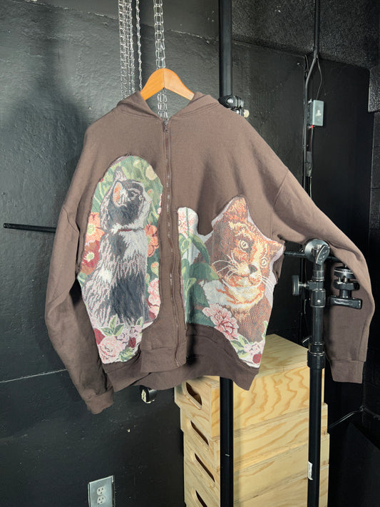 Brown Repeating Cat Portrait Hoodie (XXL)