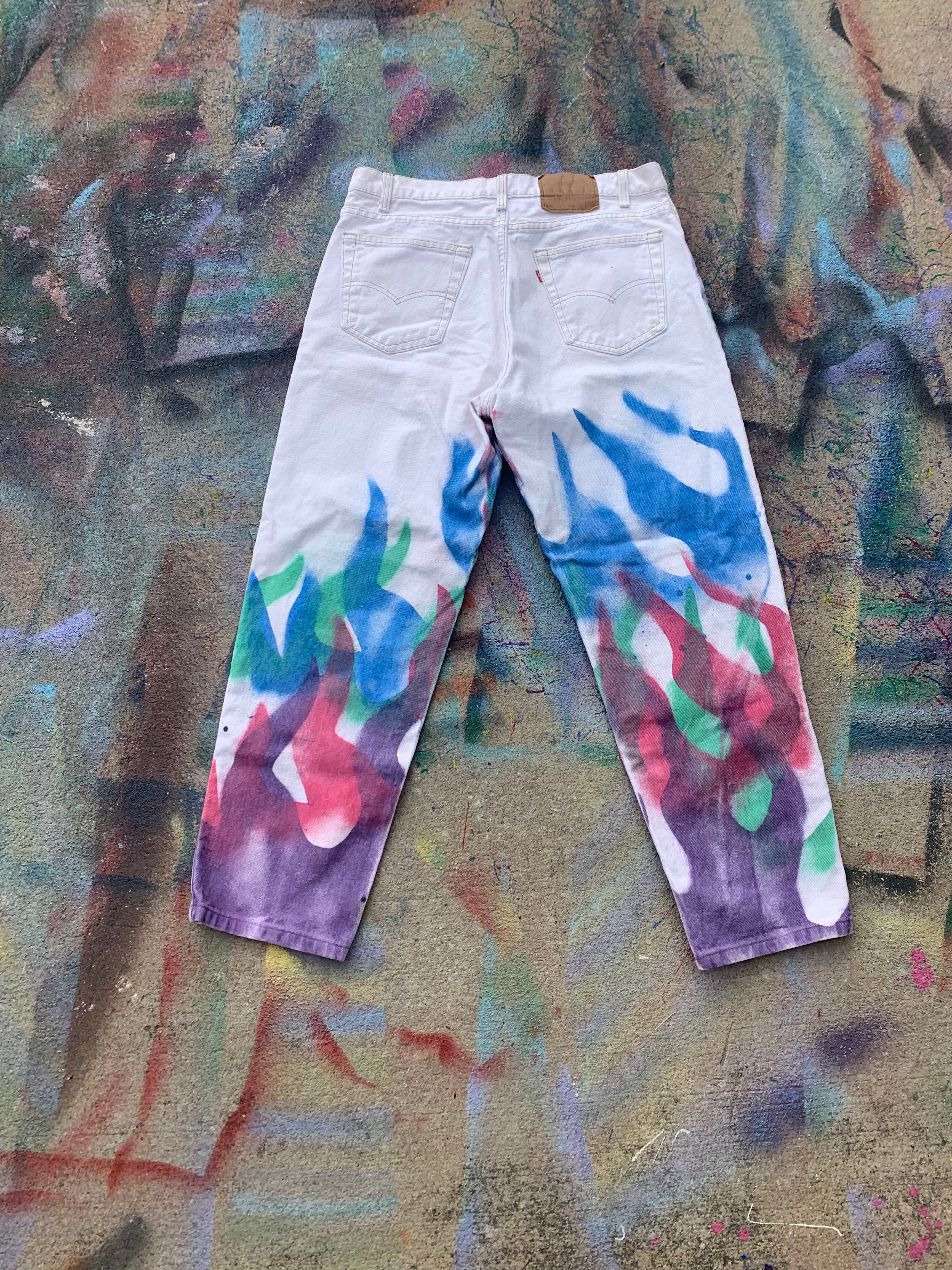 (LS) Flame Reprint Pants (Mulitcolor/White)- 34/30