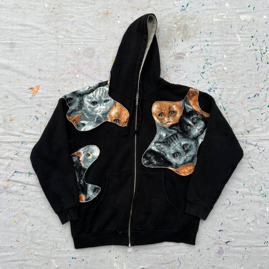 Scab Patches Zip Up Hoodie (Kitty Cat/Black)- L