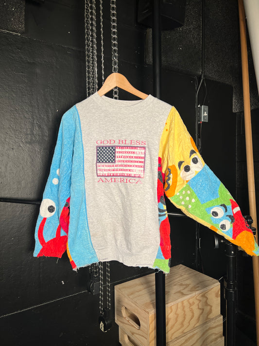 *God Bless America Split Sleeve Crewneck (L)