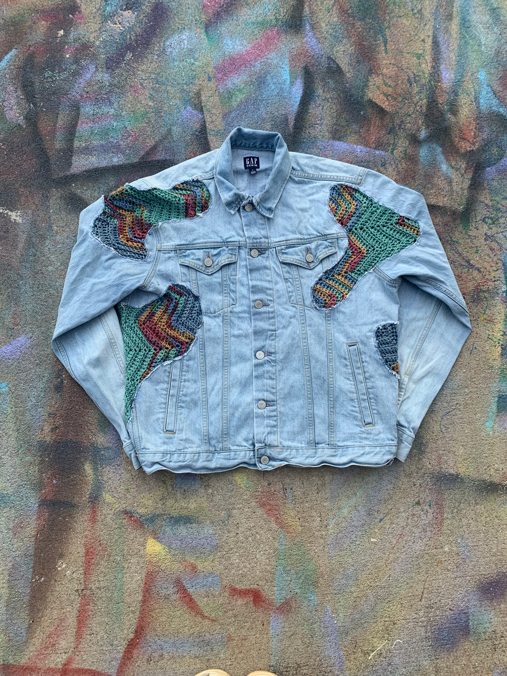 (LS) Scab Patches Denim Jacket (Multicolor/Light Wash)- M