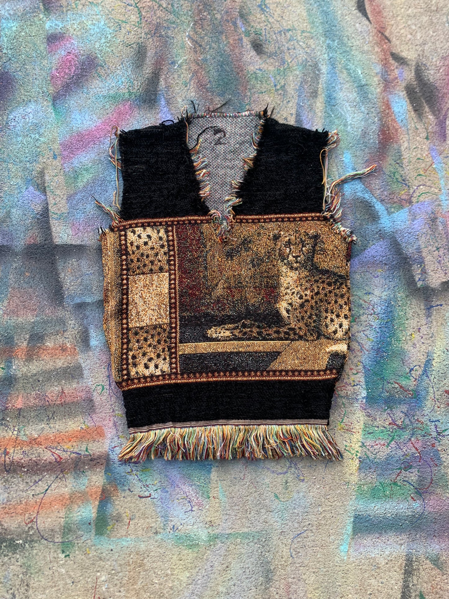 1/1 Tapestry Tiger Sweatervest #2 (Tan/Black)- L