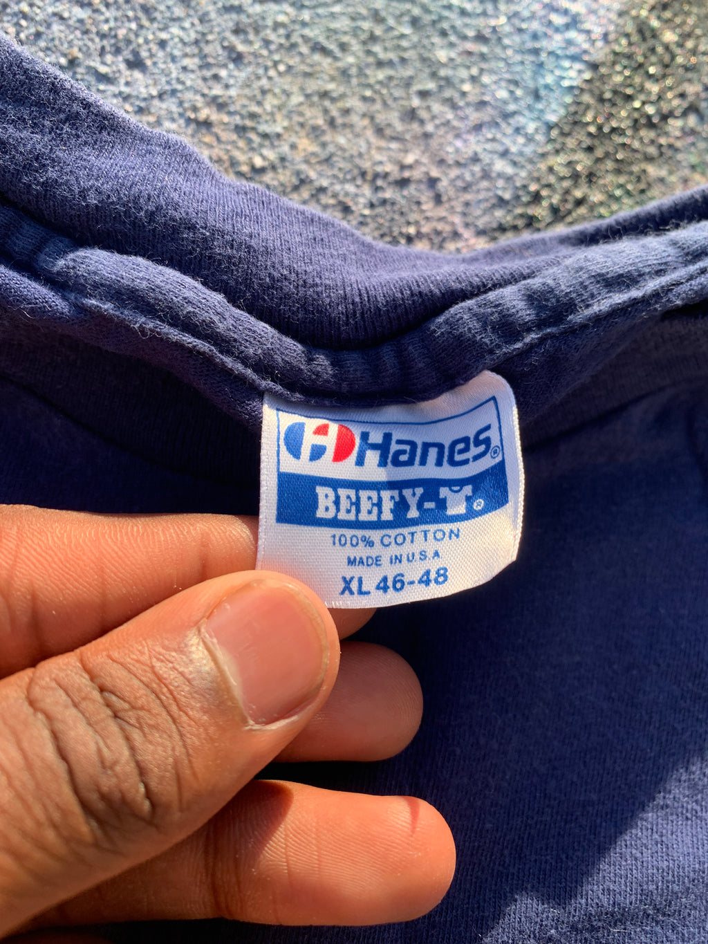 (LS) Scab Patches Tee (Tan/Navy)- XL