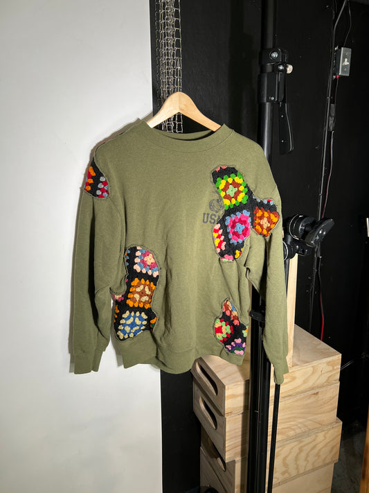 Scab Patches Crewneck (Multicolor/Olive) (XL)