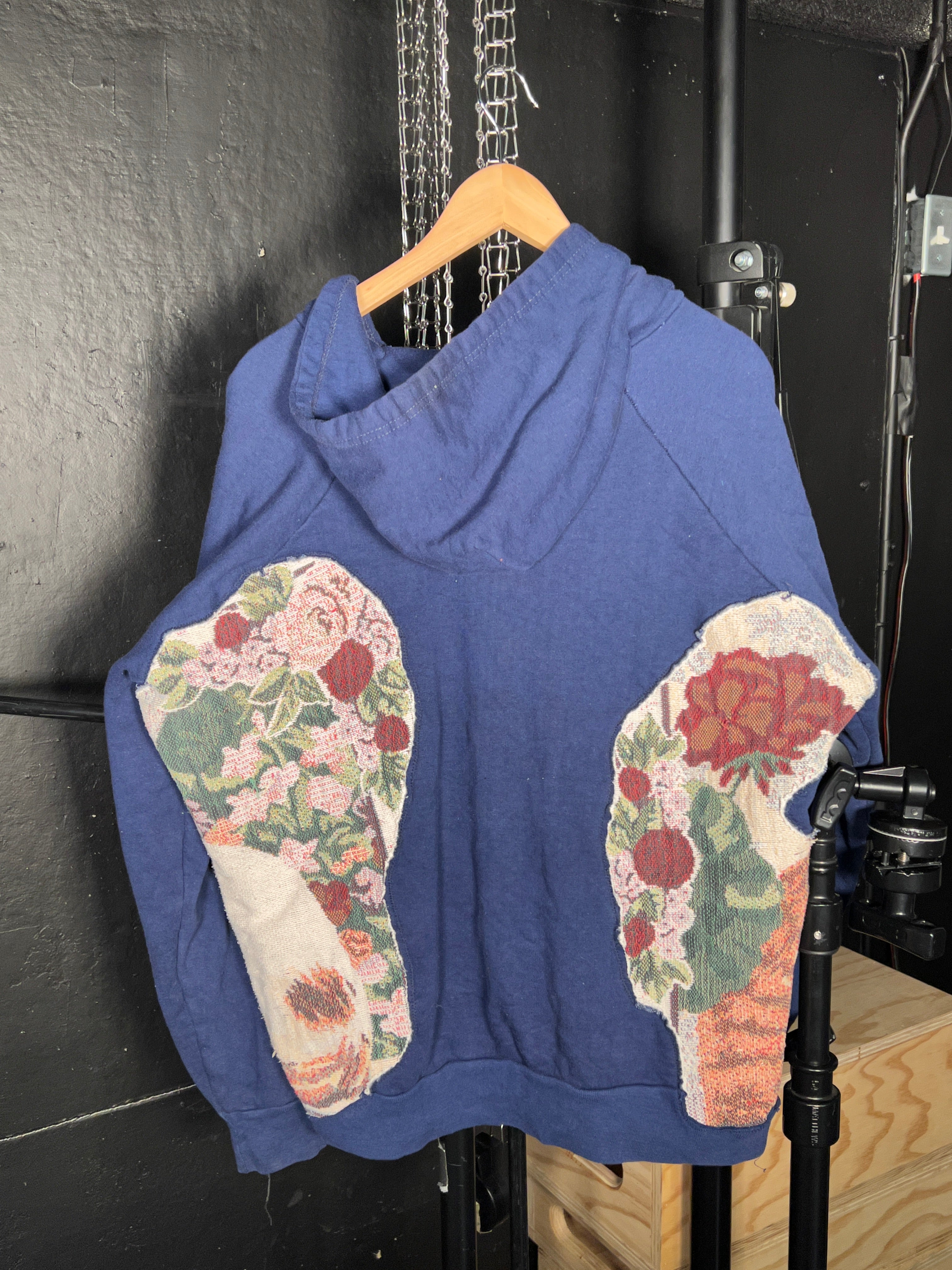 Navy Repeating Cat Portrait Hoodie (M)