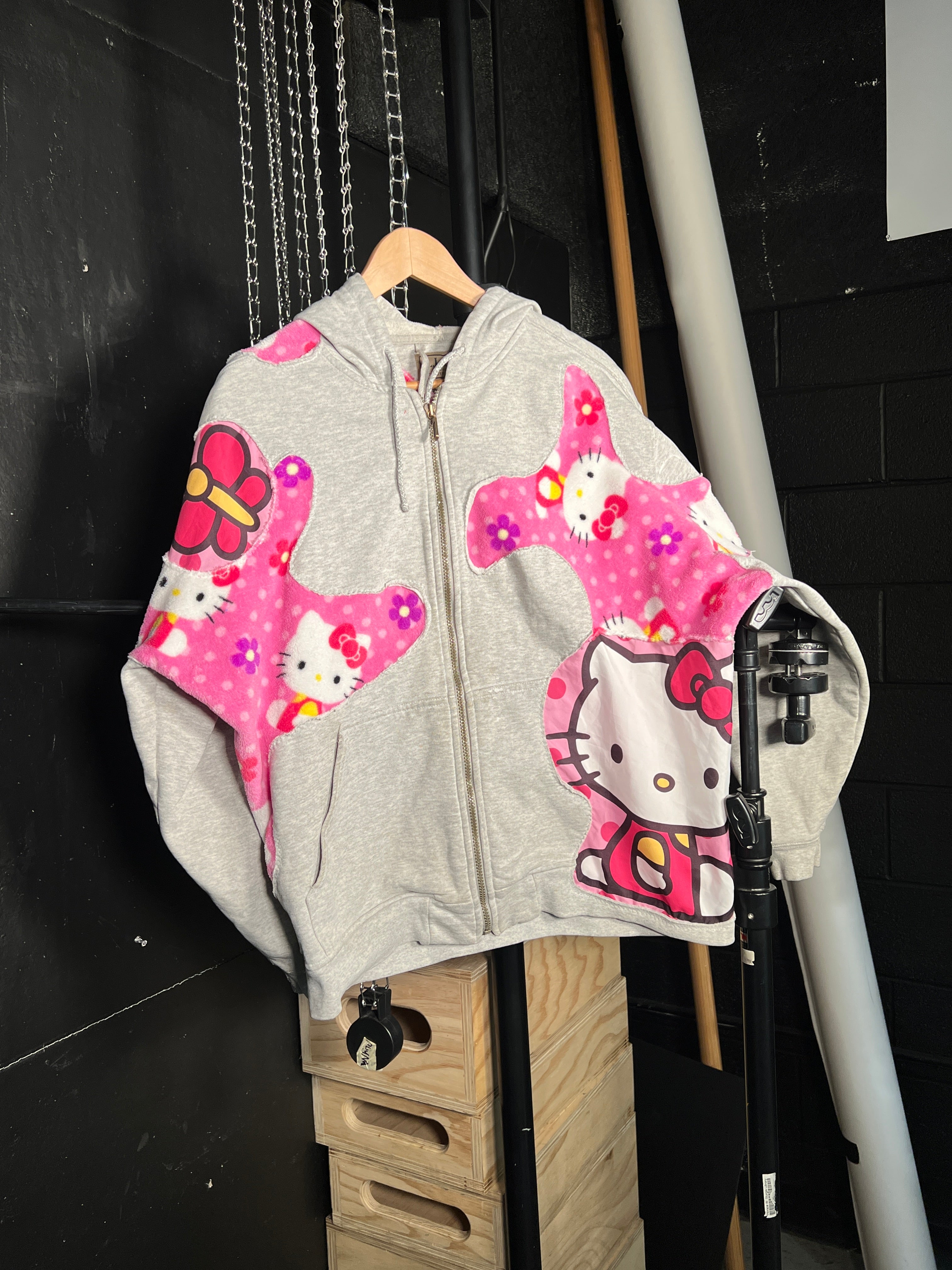 (LS) Hello Kitty See Through Scab Patch Zip Up Hoodie (M)