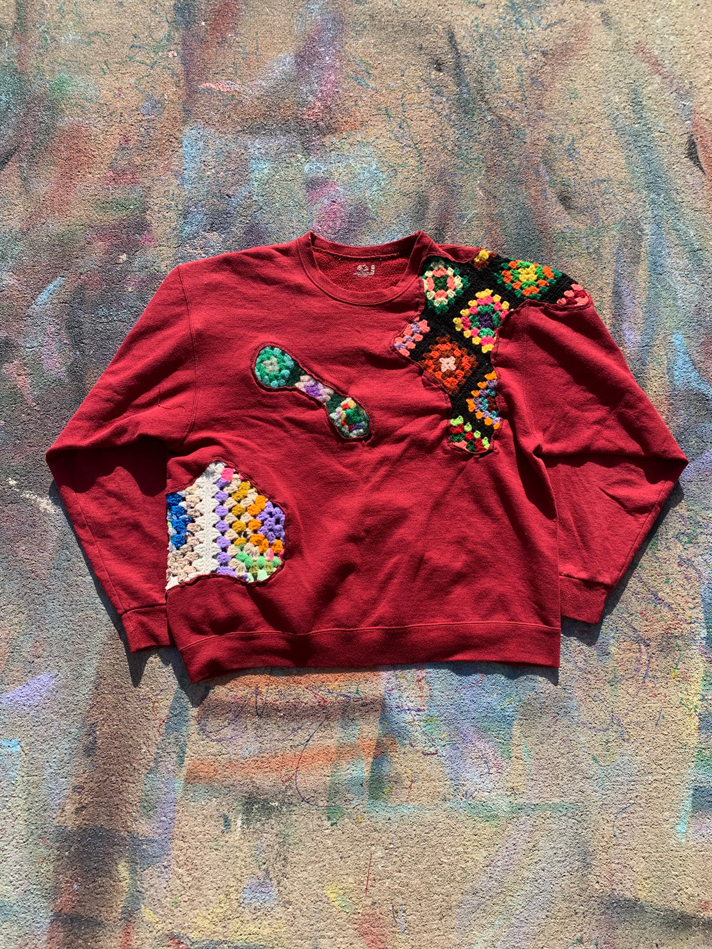 (LS) Scab Patches Crewneck (Multicolor/Maroon)- XL